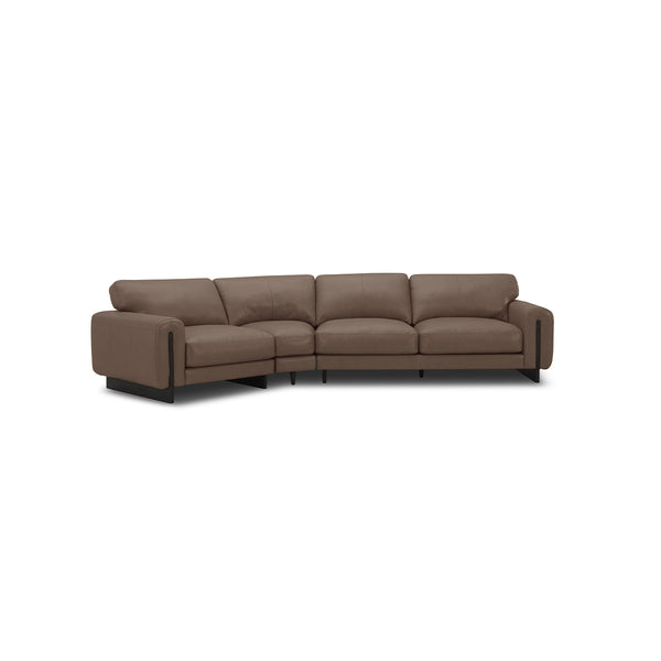 SOFA SECCIONAL ESTACIONARIO CON FRENTE DE PIEL MARRON