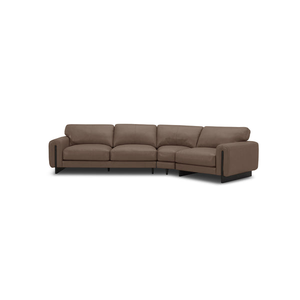 SOFA SECCIONAL ESTACIONARIO CON FRENTE DE PIEL MARRON