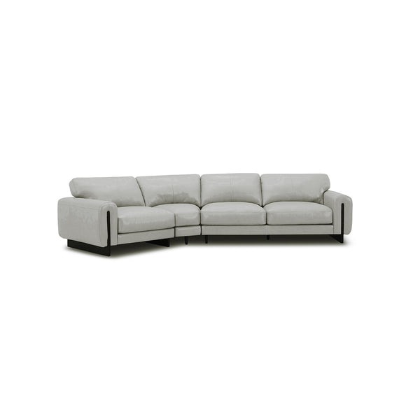 SOFA SECCIONAL ESTACIONARIO CON FRENTE DE PIEL GRIS
