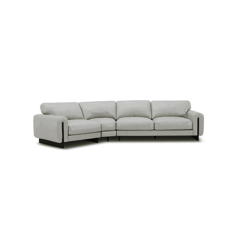 SOFA SECCIONAL ESTACIONARIO CON FRENTE DE PIEL GRIS