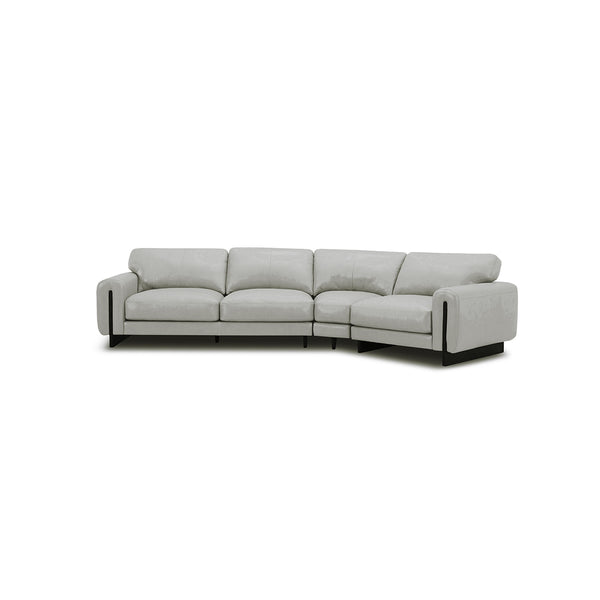 SOFA SECCIONAL ESTACIONARIO CON FRENTE DE PIEL GRIS