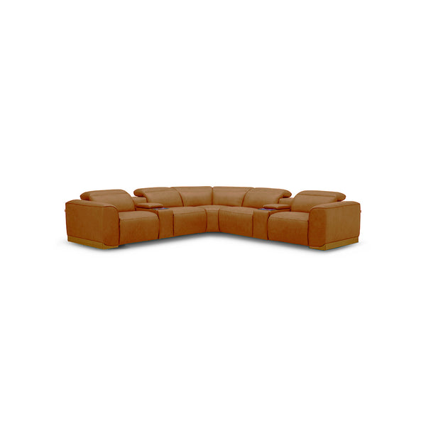 SOFA SECCIONAL RECLINABLE ELECTRICO CON FRENTE DE PIEL CAMEL