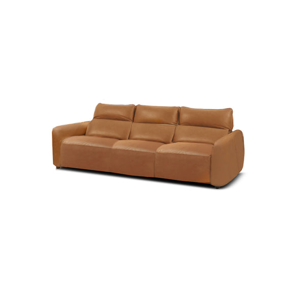 SOFA RECLINABLE ELECTRICO DE TRES ASIENTOS CON FRENTE DE PIEL CAMEL