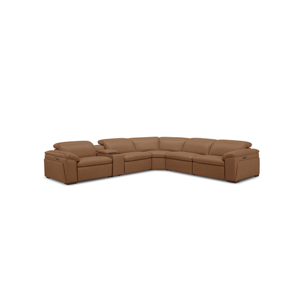 SOFA SECCIONAL RECLINABLE ELECTRICO CON FRENTE DE PIEL CAMEL