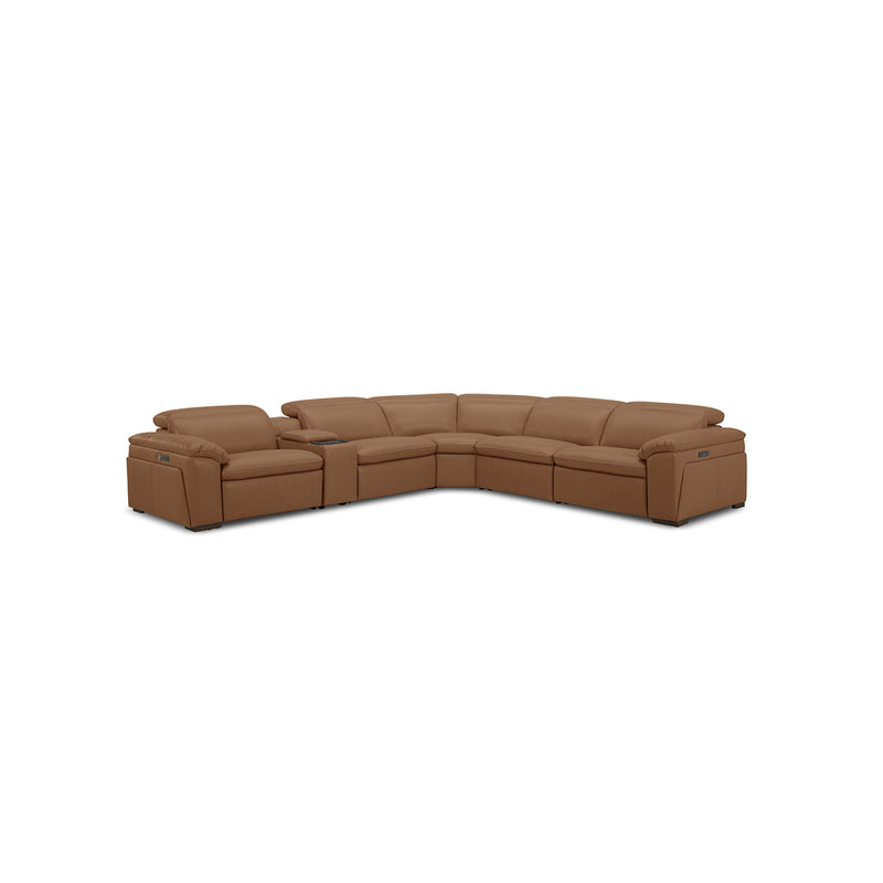 SOFA SECCIONAL RECLINABLE ELECTRICO CON FRENTE DE PIEL CAMEL