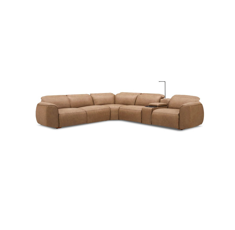 SOFA SECCIONAL RECLINABLE ELECTRICO CON FRENTE DE PIEL CAMEL