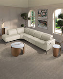 SOFA SECCIONAL ESTACIONARIO CON FRENTE DE PIEL BEIGE