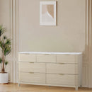 GAVETERO ACABADO DE MADERA CLARA Y TOPE DE MARMOL