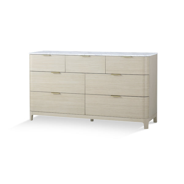 GAVETERO ACABADO DE MADERA CLARA Y TOPE DE MARMOL