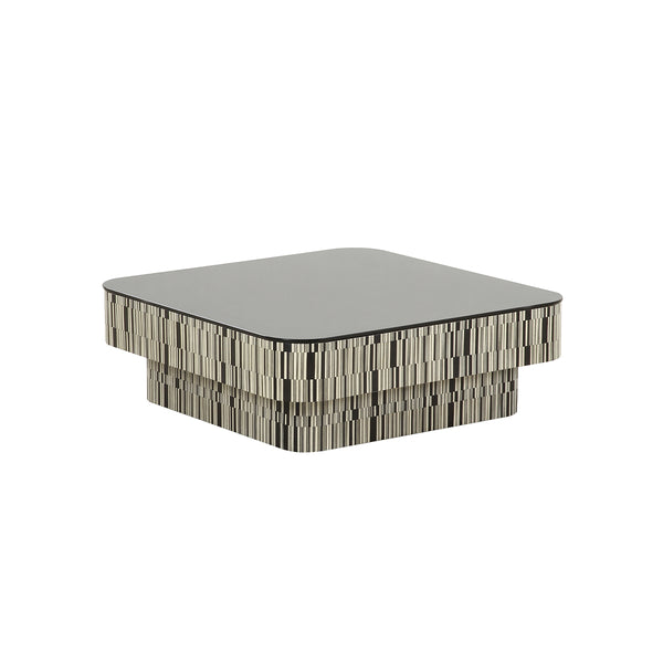 MESA DE CENTRO DE NEGRO CON CREMA Y TOPE DE VIDRIO NEGRO