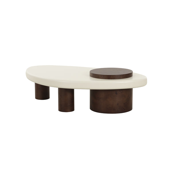 MESA DE CENRO BLANCA CON PATAS MARRONES