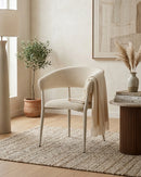 SILLA DE COMEDOR DE EXTERIOR EN TELA TEXTURIZADA CREMA Y PATAS OFF WHITE