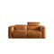 SOFA RECLINABLE  DE DOS ASIENTOS CON FRENTE DE PIEL CAMEL
