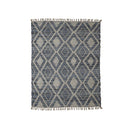 COTTON, DENIM AND WOOL SHUTTLE WEAVE DURRIE WITH FRINGES