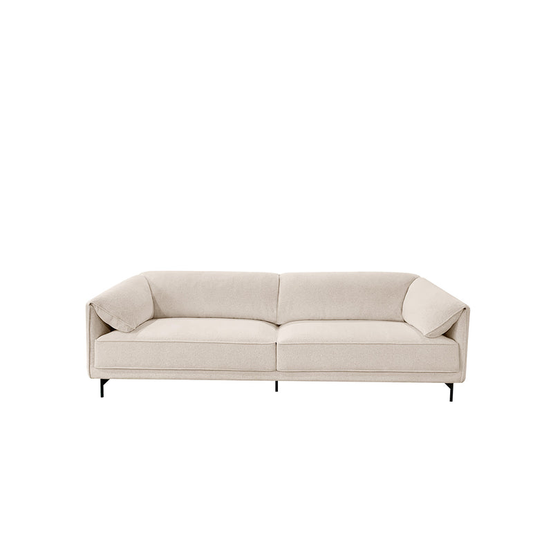 SOFA ESTACIONARIO DE TRES ASIENTOS EN TELA BEIGE Y PATAS NEGRAS