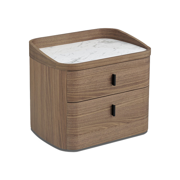 MESA DE NOCHE CON TOPE DE CERAMICA Y BASE ACABADO DE MADERA