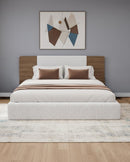 CAMA QUEEN EN TELA BEIGE