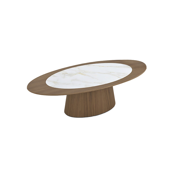 MESA DE CENTRO TOPE CERAMICA Y BASE ACABADO DE MADERA