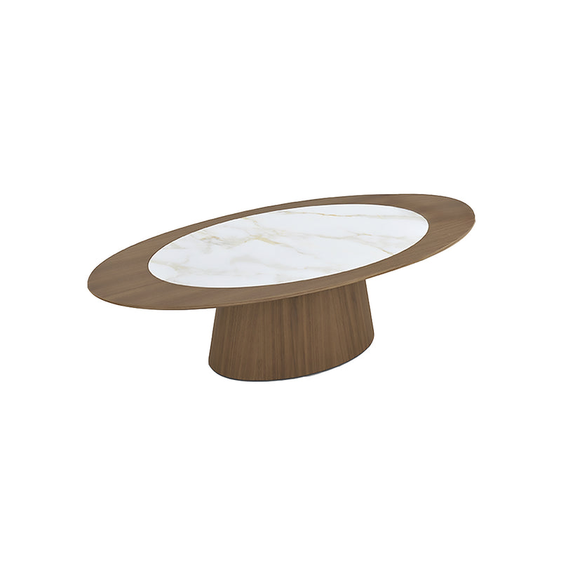 MESA DE CENTRO TOPE CERAMICA Y BASE ACABADO DE MADERA