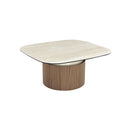 MESA DE CENTRO TOPE DE CERAMICA Y BASE ACABADO DE MADERA