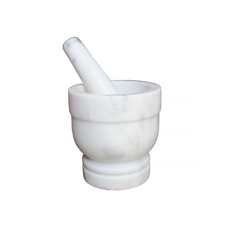 WHITE MARBLE MORTAR AND PESTLE