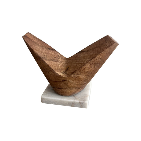 FIGURA DE PÁJARO ABSTRACTO DE MADERA Y MÁRMOL