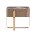 MESA DE NOCHE TOPE DE CERAMICA Y BASE ACABADO DE MADERA