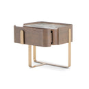 MESA DE NOCHE TOPE DE CERAMICA Y BASE ACABADO DE MADERA