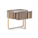 MESA DE NOCHE TOPE DE CERAMICA Y BASE ACABADO DE MADERA