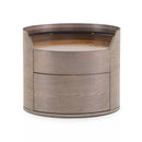 MESA DE NOCHE ACABADO DE MADERA GRIS Y TOPE ESTILO MARMOL Y VIDRIO