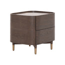 MESA DE NOCHE TOPE DE VIDRIO BLANCO Y ACABADO DE MADERA