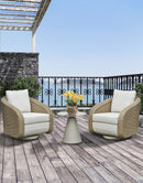 SET DE EXTERIOR BUTACAS GIRATORIOS EN TELA BEIGE Y ESTILO RATAN