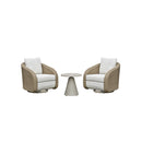 SET DE EXTERIOR BUTACAS GIRATORIOS EN TELA BEIGE Y ESTILO RATAN