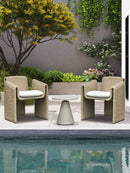SET DE EXTERIOR EN TELA BEIGE Y ESTILO RATAN