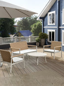 SET DE EXTERIOR EN TELA BEIGE Y ESTILO RATAN
