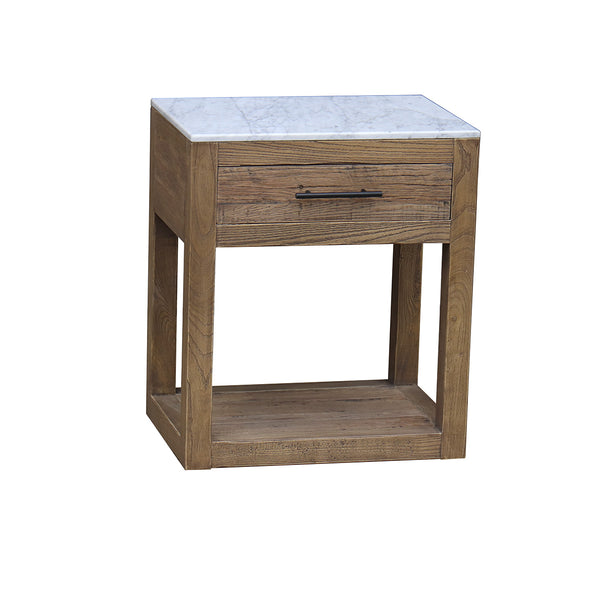 MESA LATERAL CON TOPE ESTILO MARMOL Y MADERA