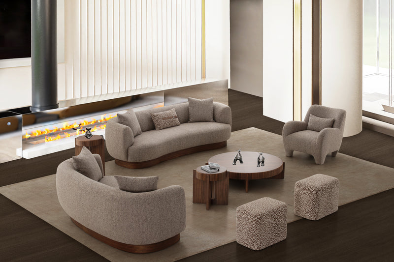 SOFA ESTACIONARIO DE DOS ASIENTOS EN TELA TEXTURIZADA MARRON