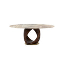 MESA DE COMEDOR CON TOPE ESTILO MARMOL Y BASE ACABADO DE MADERA