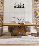 MESA DE COMEDOR CON TOPE ACABADO DE MADERA Y BASE EN METAL