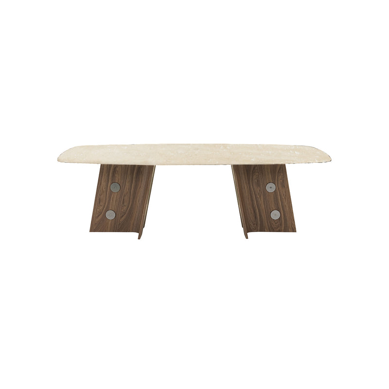MESA DE COMEDOR CON TOPE DE MARMOL Y BASE CABADO DE MADERA