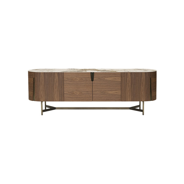 CREDENZA CON TOPE DE CERAMICA Y BASE ACABADO DE MADERA Y PATAS DORADAS