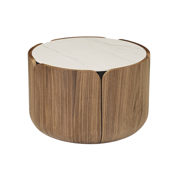MESA LATERAL CON TOPE DE CERAMICA CON BASE ACABADO DE MADERA