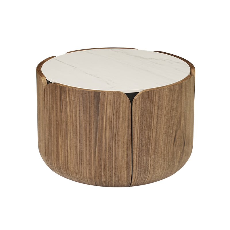 MESA LATERAL CON TOPE DE CERAMICA CON BASE ACABADO DE MADERA