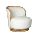 BUTACA GIRATORIA EN TELA BLANCA Y ACABADO DE MADERA NATURAL