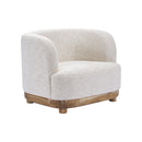 BUTACA ESTACIONARIA EN TELA TEXTURIZADA BLANCA Y ACABADO DE MADERA