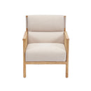 BUTACA ESTACIONARIA EN TELA KAKI PAJILLA Y ACABADO DE MADERA CLARA