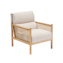 BUTACA ESTACIONARIA EN TELA KAKI PAJILLA Y ACABADO DE MADERA CLARA