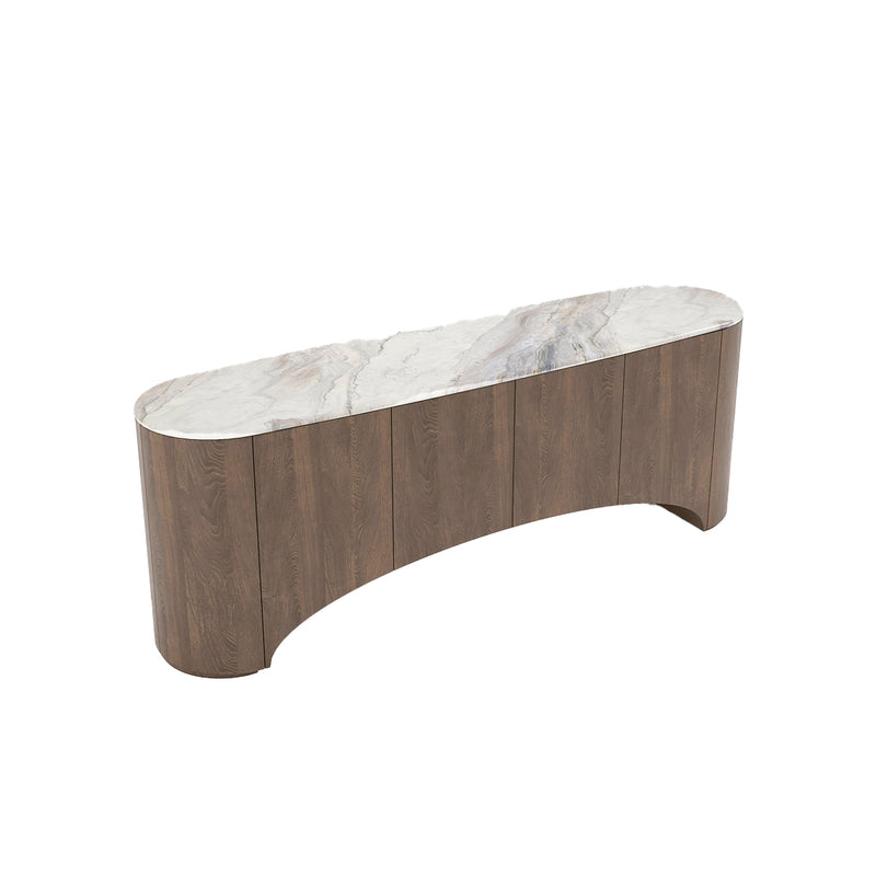 CREDENZA TOPE ESTILO MARMOL Y ACABADO DE MADERA CON PATAS DORADAS