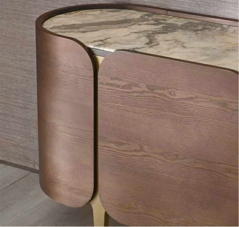 CREDENZA TOPE ESTILO MARMOL Y ACABADO DE MADERA CON PATAS DORADAS