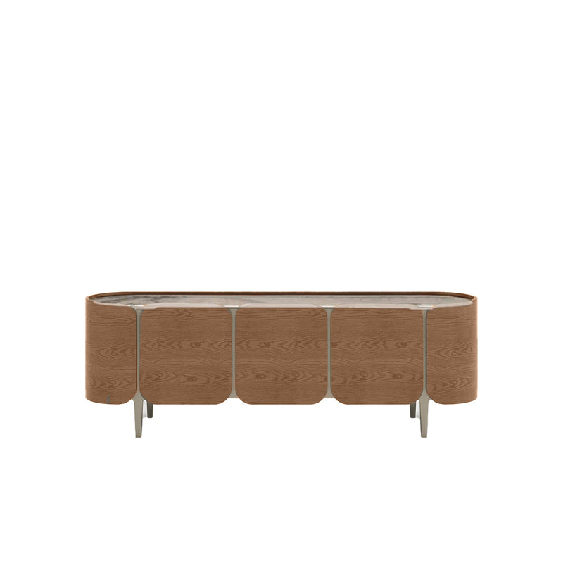 CREDENZA TOPE ESTILO MARMOL Y ACABADO DE MADERA CON PATAS DORADAS